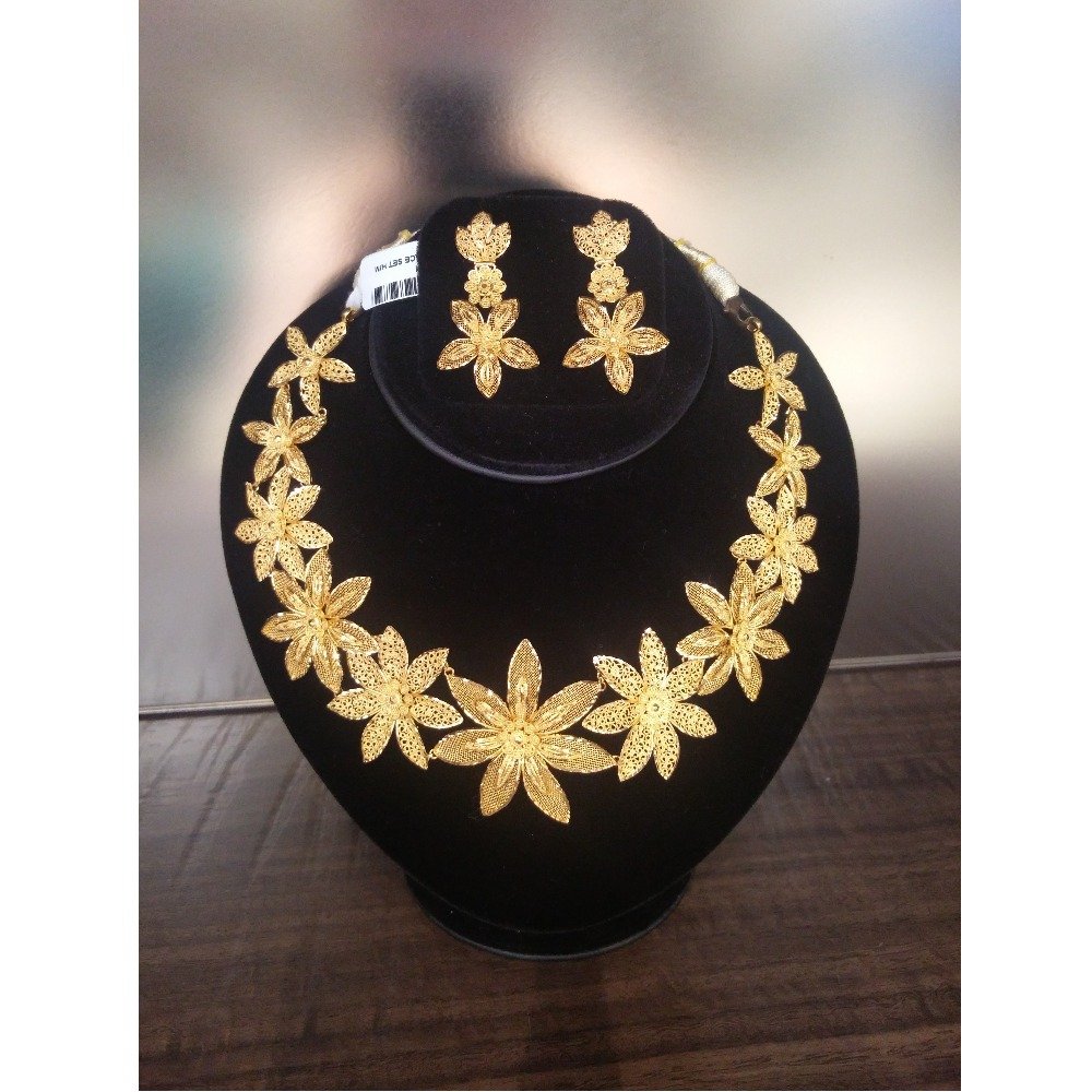 916 Gold Designer Necklace Set For Wedding GK-N01